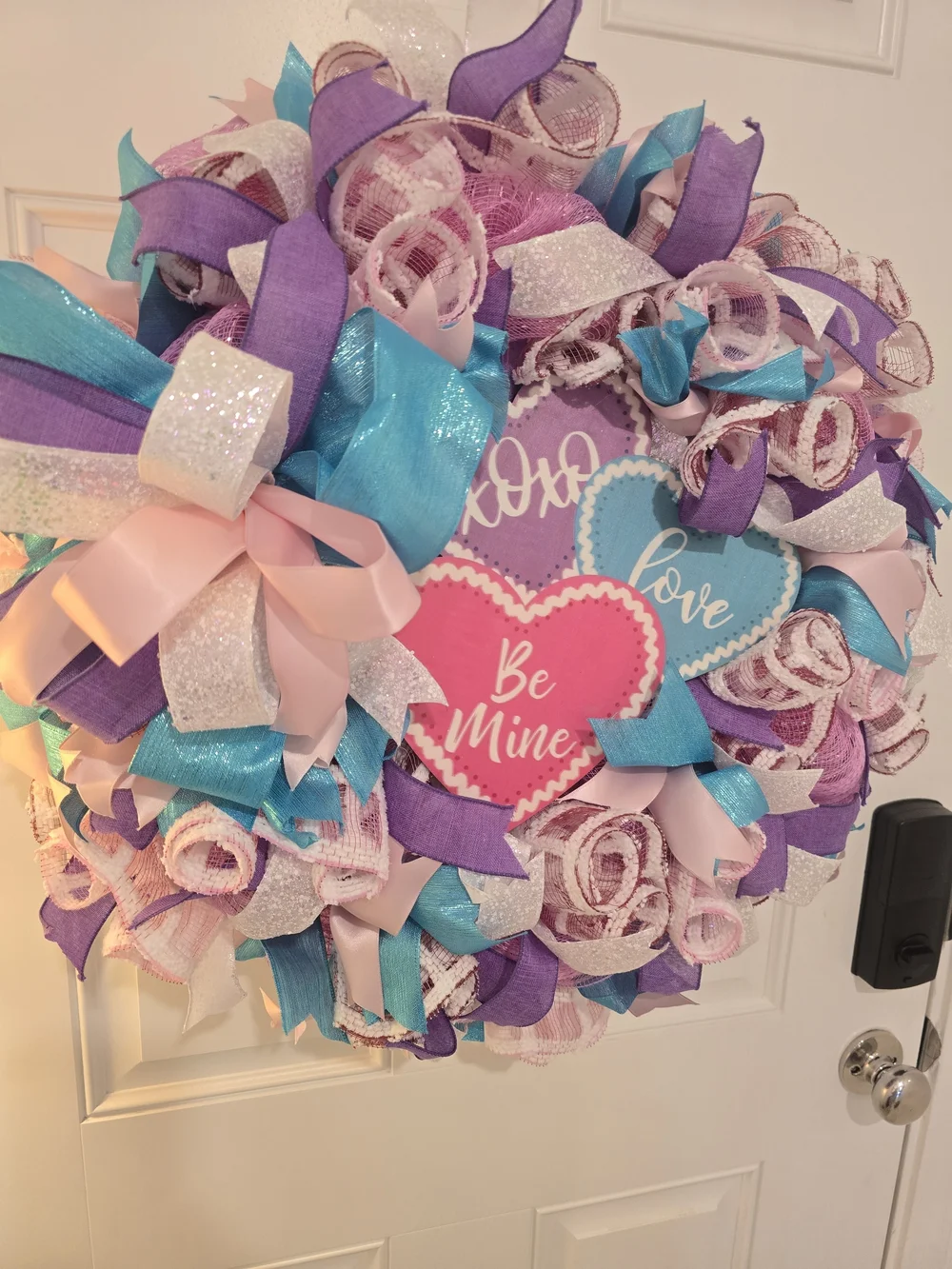 Valentine Ribbon Heart Wreath - Pink, Purple, Teal